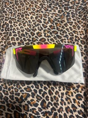 PitViper Mirrored Shield Sunglasses in Black with Neon Accents